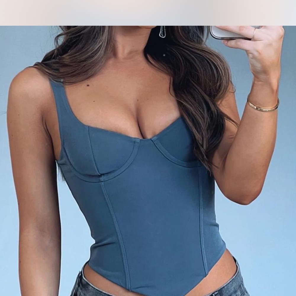 White Fox Boutique Steel Blue Crop Top